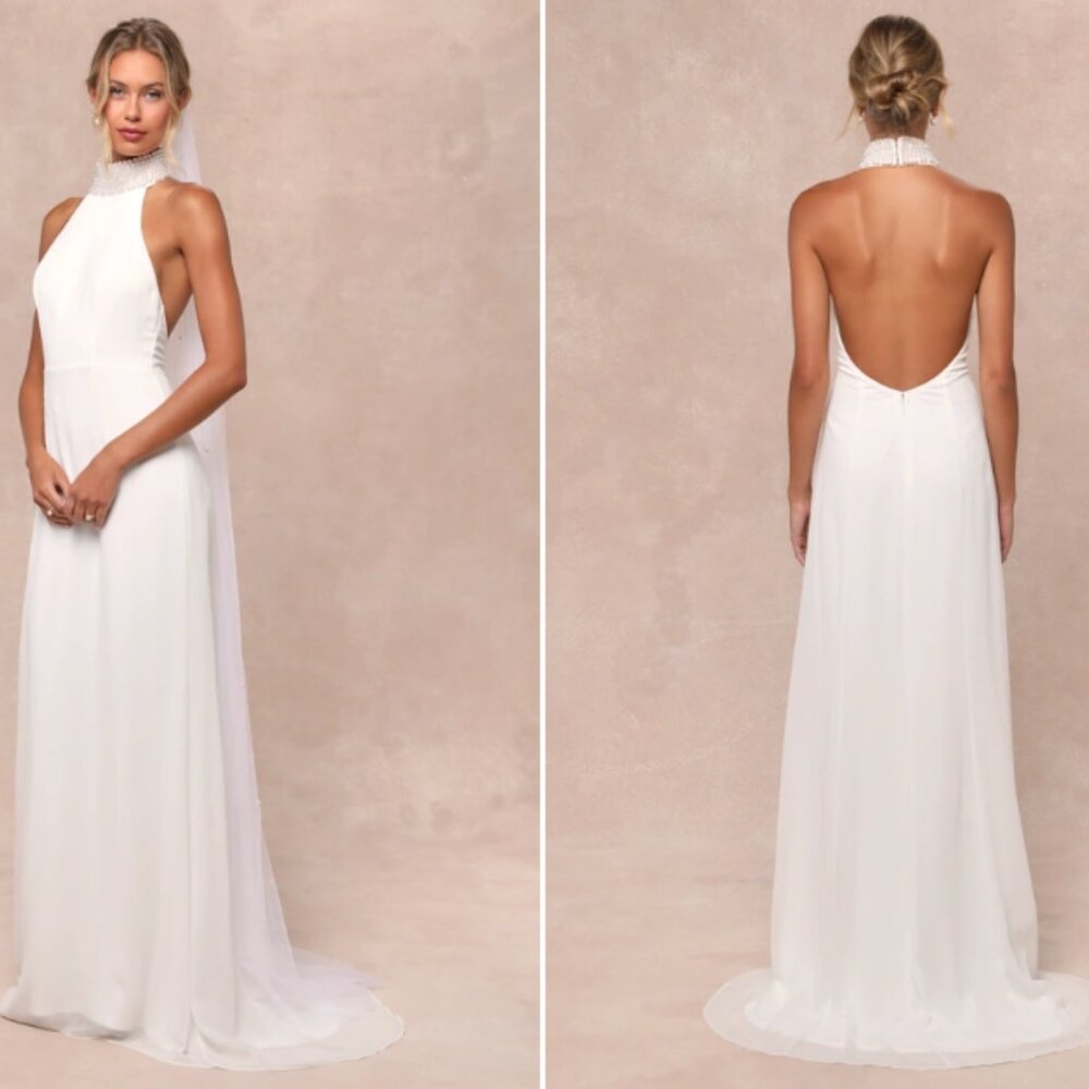 Extraordinary Moment White Pearl Mock Neck Maxi Dress